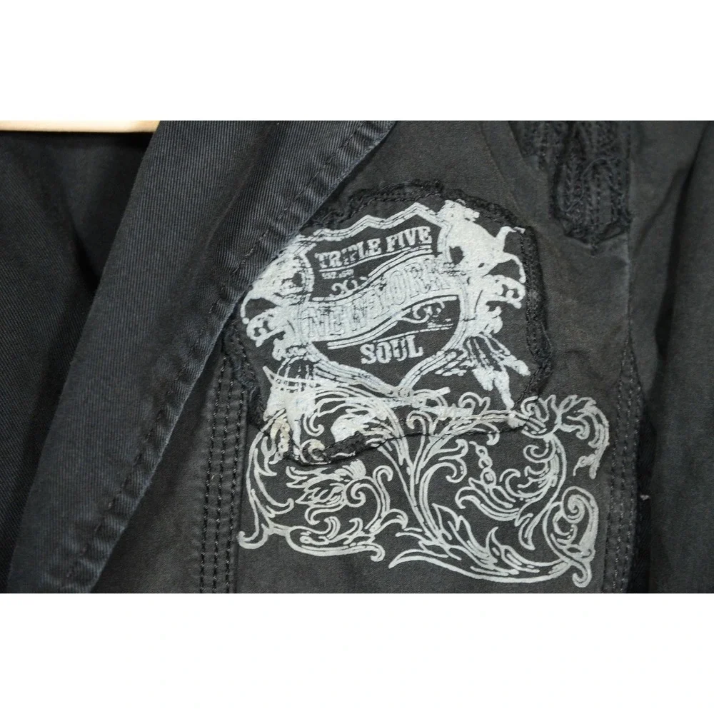 Triple Five Soul Blazer Jacket Medium Black Military Canvas Zip Pockets